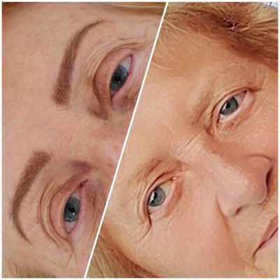 Before and after powder brows PMU procedure