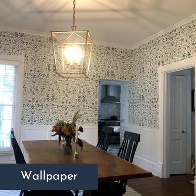 We added this fun floral wallpaper to the dining room of this lovely home in Glenview.