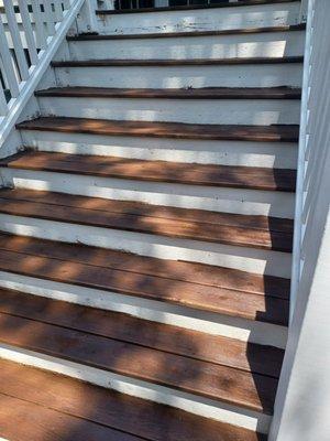 Deck Stair Staining with Painted Kick Plates