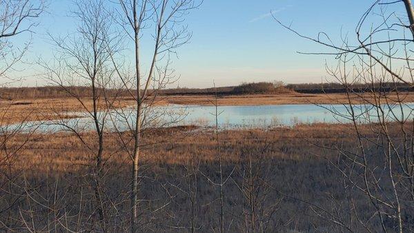 One of the several shallow ponds remaining after the draining of the Killdeer Upground Reservoir.