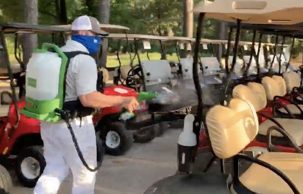 We have partnered with Golf Courses in the greater Houston area to disinfect with our electrostatic sprayers for Coronavirus.