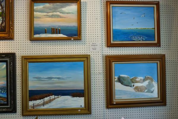 Some of the acrylic land and seascapes by Artist/Owner David J. Hamblen