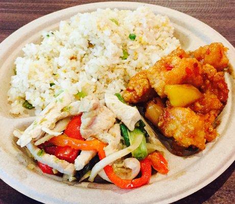 Plate Combo: Fried Rice, Mango Chicken, Basil Chicken