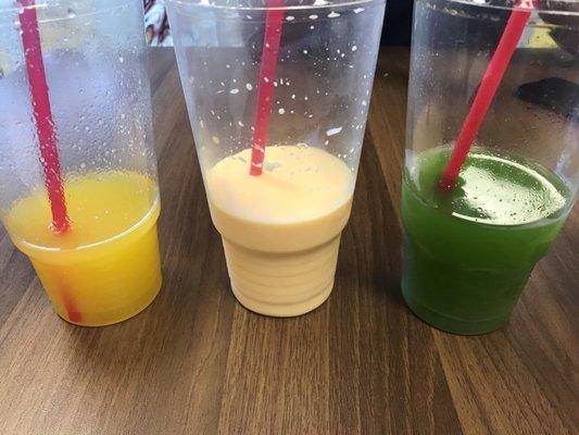 Aguas frescas ^_^ pineapple with mango, rompope, alfalfa drink