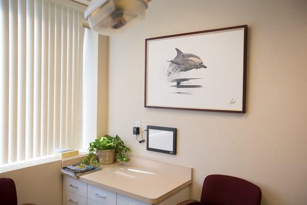 Framed "Mother Daughter" canvas in a dentists office.