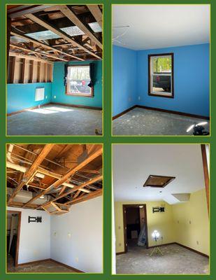 Two before and after photos of new ceilings and fresh coats of paint. Thank you for looking!