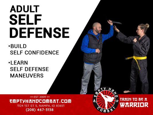 Build Confidence! Empty Hand Combat in Nampa Idaho offers Adult Self Defense classes! Visit our website or call for class information.