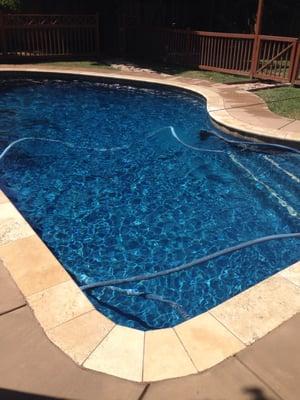 Midnight Blue Quartzscapes w/ Turkish Beige Travertine Coping.  Omaha Tan Deck.  Walnut Creek, Ca Aug. 2015