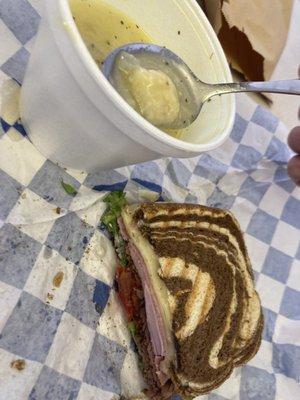 Dagwood panini and chicken dumpling soup