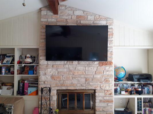 65inch flat screen on limestone install