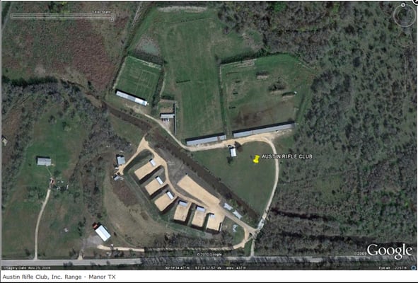 Aerial of Austin Rifle Club.  6 action bays, 4 other ranges for center fire, rim fire, pistol and shotguns.