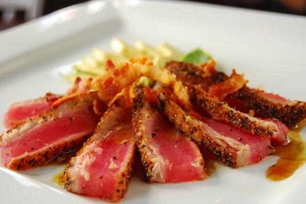 Seared Ahi Tuna w/asian slaw and tempura crumbs