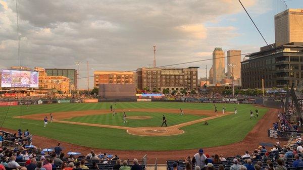 View of downtown from behind home plate