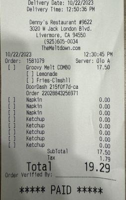 Receipt of my order