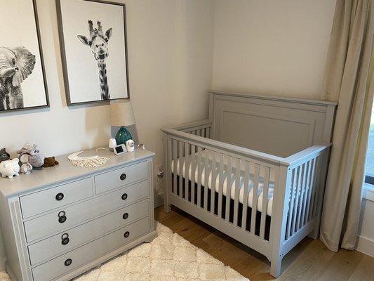 Northrup's refinished the crib to match the existing dresser. No VOC baby safe paint from Ecos was applied.