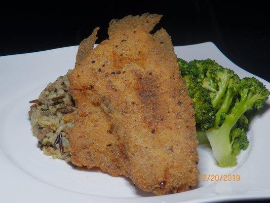 Black Sea Bass with Dirty RIce and Steamed Broccoli