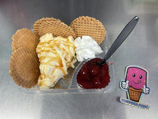 Now serving Ice cream waffle nachos! Any flavor of ice cream and any toppings!