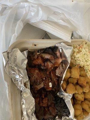 *Brisket Burn Ends, *Fried Okra (Large) and coleslaw