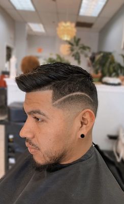 Men haircut with a line.