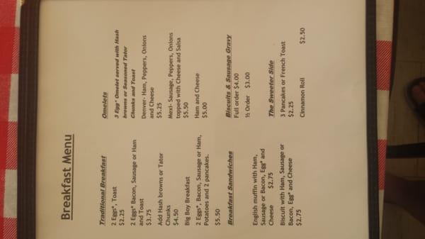 Breakfast menu - side 1