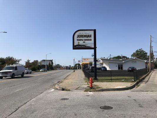 Sign for the church on Pulaski Highway