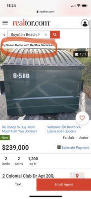 False listing with dumpster as image