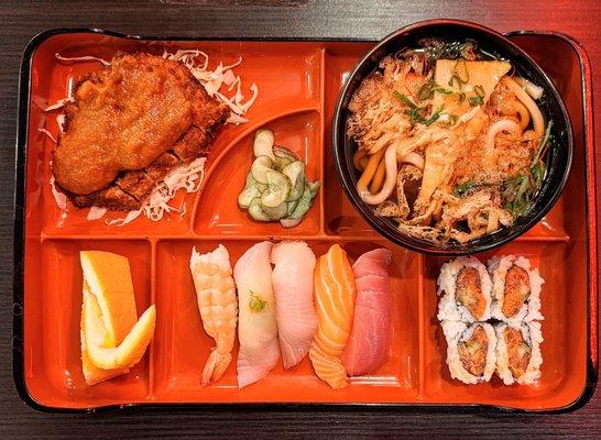 Sushi combo with udon and tonkatsu. Yum.