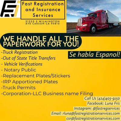 Don't waste your time and let us do the job for you, starting your trucking company doesn't need to be confusing! Contact our office today