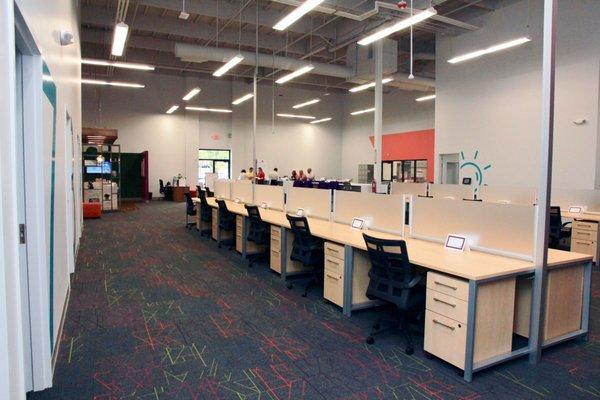 Dedicated Desks, view from the back of the space.