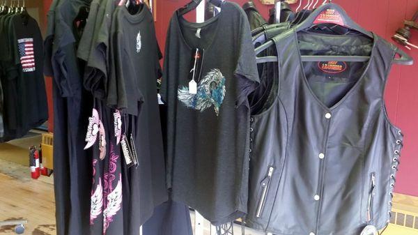 Great selection of T-shirt and vest apparel in stock.