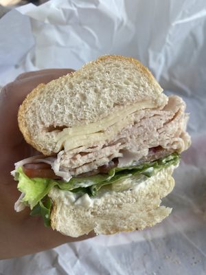 Delicious turkey and provolone sandwich with the works