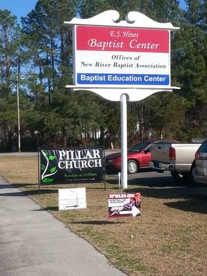 Pillar Church apparently meets in what was the Onslow Academy basketball gym.