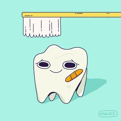 A tooth and toothbrush