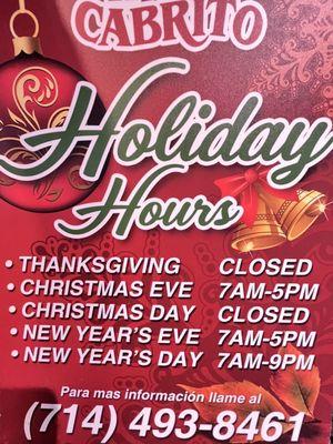 Holiday Hours