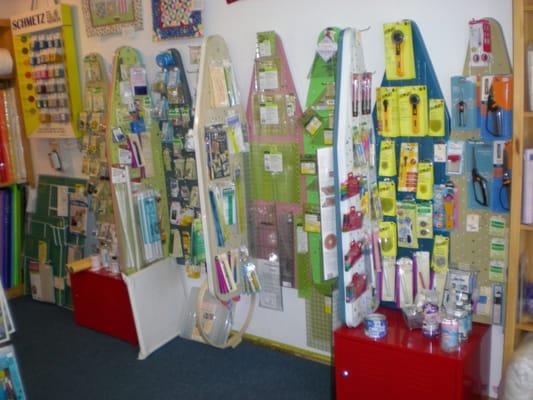 Notion wall inside The Creation Station -- made from old ironing boards.