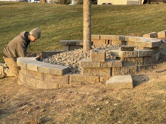 Retaining wall under construction