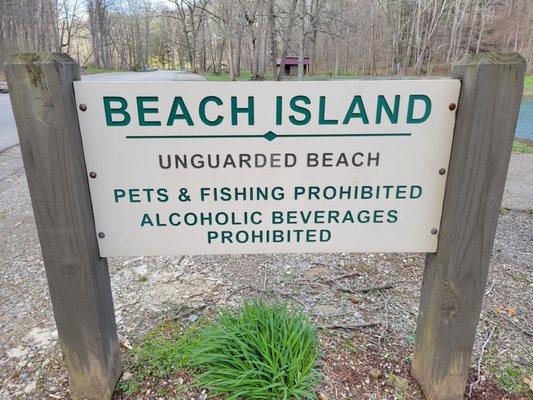 Beach Island signage at Pike Lake