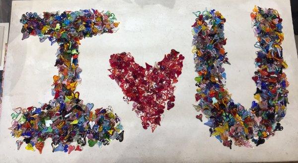 My Collage created with 1001 of my individually Handmade Hearts. My hearts are lampwork glass. Enjoy!