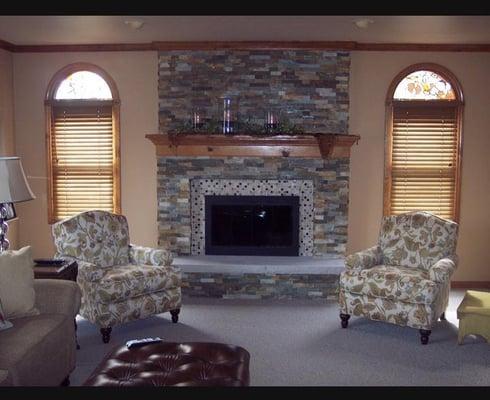 Family Room with Tiled Fireplace