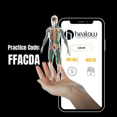 Log in to your patient portal on healow and use our practice code: FFACDA