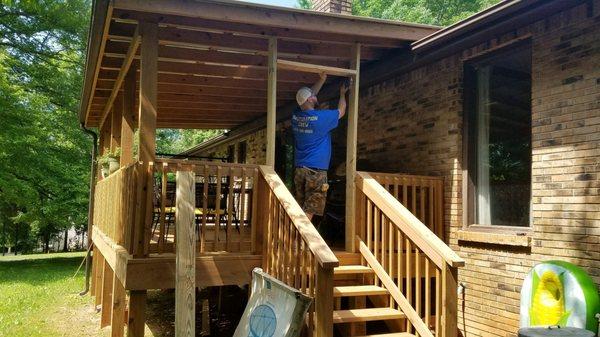 Framing in a porch for screening in.