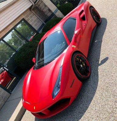 Ferrari 488 complete with a full sheen change from gloss to matte with the help of Suntek PPF and finished off with Suntek CXP window film