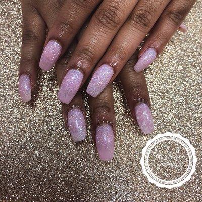 Dip pink with glitter mix on her NATURAL nails