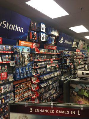 Play Station wall with a variety of games to choose from.