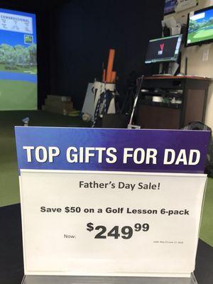 Fathers Day special. Six golf lessons for $249.99. $50 discount!