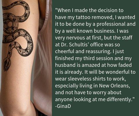 Thank you, Gina from everyone at Northshore Tattoo Removal.