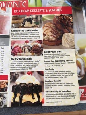 Dessert menu