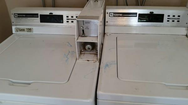 Dirty laundry room by the pool area.