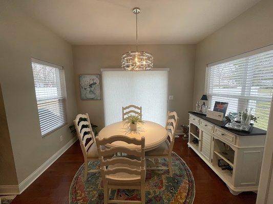 New Faux wood blinds and Vertical Cellular shade