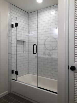 Swinging Door Over Tub Matte Black Hardware